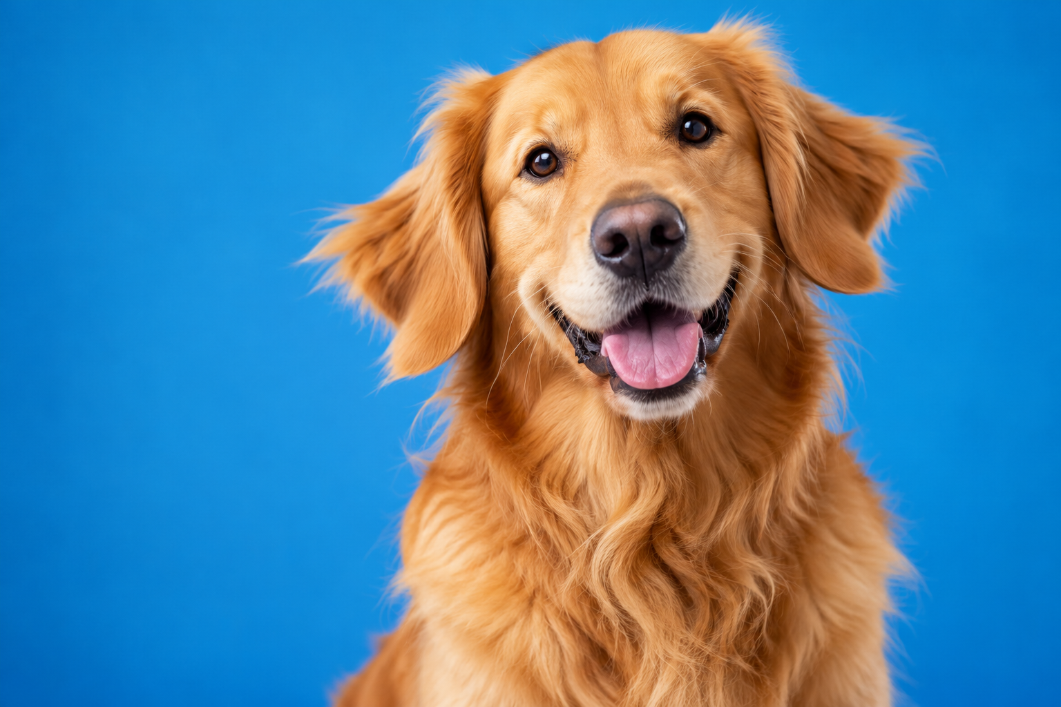 Golden retriever alegre, com pelo dourado e expressão curiosa